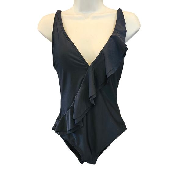 NWT Catherine Malandrino Women's v neck front Ruffle One Piece Swim Suit Small - Picture 1 of 9